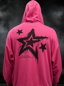 Manfinity VCAY Plus Size Men's Casual Knit Sweatshirt With Star Print, Loose Fit Pullover Sweatshirt, For Fall Winter - Pink - View 1