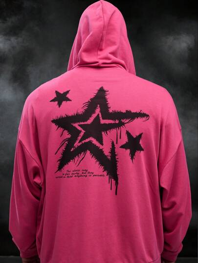 Manfinity VCAY Sudadera casual de punto de talla grande para hombres con estampado de estrella, sudadera holgada tipo pullover, para otoño e invierno