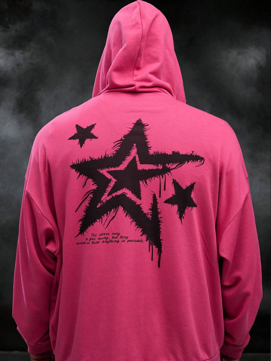 Manfinity VCAY Plus Size Men's Casual Knit Sweatshirt With Star Print, Loose Fit Pullover Sweatshirt, For Fall Winter - Pink - View 1