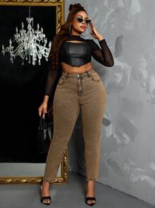 SHEIN SXY Plus Size Stretchy Denim Black Skinny Jeggings - Ginger - View 1