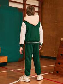 SHEIN 2 pièces/Set Veste bomber imprimée de lettres style collège et pantalon ample décontracté pour garçon préadolescent