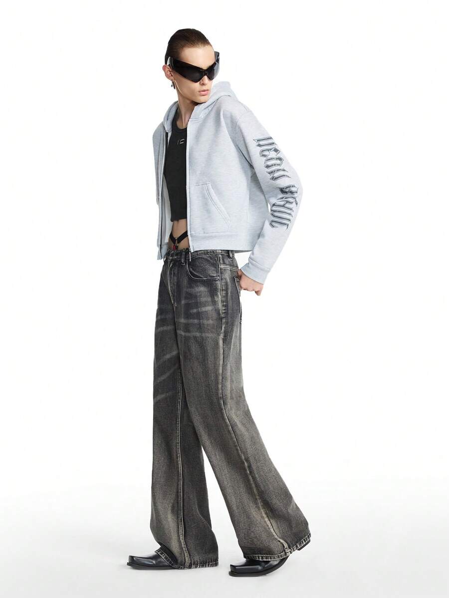 NEON BLANC Loose Fit Men's Letter Print Hooded Long Sleeve Sweatshirt, Street Style, For Fall Winter - Light Grey - View 1