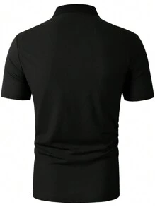 Manfinity Homme Men's Casual Versatile Striped Webbing Detail Short Sleeve Polo Shirt - Black - View 2