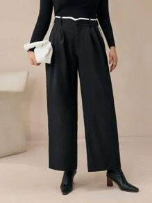 BizChic Plus Size Women's Elegant Straight Leg Office Pants With Contrast Color Trim - Black - View 8