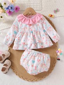 Toddler Girls Spring/Autumn 2pcs Set, Cute Floral French Oil Painting Inspired Pattern Princess Outfit - Multicolor - View 1