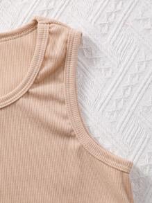 SHEIN 3pcs/Set Girls' Letter Print Long Sleeve Top & Sleeveless Vest Sports Casual Set For Autumn/Winter - Khaki - View 7