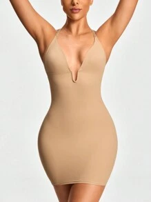 SHEIN Shape Vestido camiseta ajustado con cuello en V profundo y espalda descubierta para mujer