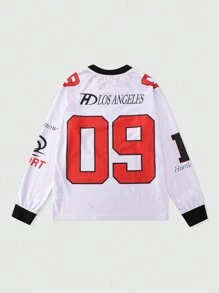 ROMWE MEN Street Life 男式拼布设计长袖运动 T 恤 - 粉色 - 查看 2