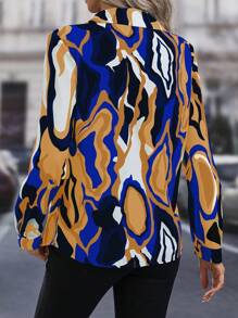 SHEIN LUNE Áo sơ mi nữ tay dài rộng rãi, đơn hàng khuy, in họa tiết toàn thân mùa thu - Nhiều màu - Xem 2