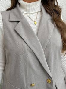 SHEIN LUNE Plus Size Women Lapel Collar Sleeveless Minimalistic Tweed Blazer Jacket Vest Fall Clothes Clothes Winter Clothes Business Casual Woman Work Blazer Business Blazer