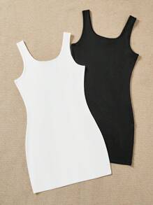 SHEIN EZwear 2pcs Women Casual Sleeveless Bodycon Dress, Suitable For Summer - Multicolor - View 2