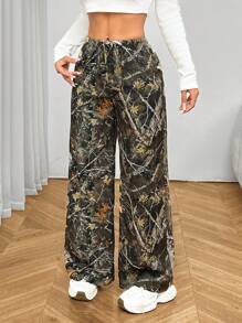 SHEIN PETITE 女士时尚迷彩印花阔腿裤