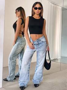 SHEIN SXY Áo ba lỗ hở lưng dáng ôm vừa vặn dành cho nữ - màu đen - Xem 6