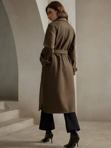 Anewsta 女士休闲宽松翻领棕色夹克外套，适合秋冬季穿着 - 棕色 - 查看 2