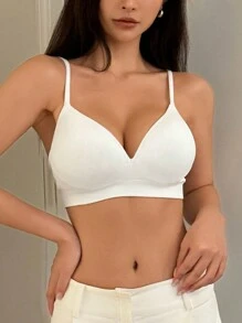 DAZY Seamless Knitted Wireless Push-Up Padded Brassiere - White - View 5