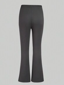 Teen Girls Cool Heart Pattern Flared Leggings, Dark Grey - Dark Grey - View 2