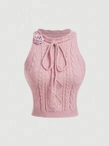 SHEIN MOD Pink Front Tie Twist Knit Sweater,Women Sweater Vest,Y2k,Thanksgiving Women Outfit,Fall Women Outfits,Cute Woolen Vests,Back-To-School Clothing,