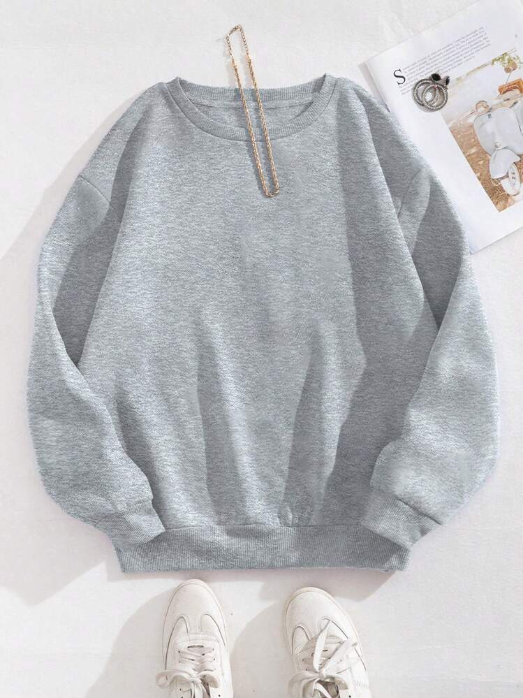 INAWLY Women's Casual Solid Color Round Neck Drop Shoulder Loose Sweatshirt, Autumn,Long Sleeve Tops Graduation,Back To School Outfits,Graduation,Teacher Outfits For Women,Back To School Pullover Fall Outfit