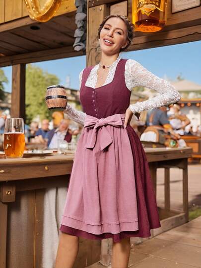 Chiquease Women Contrast Color Lace Splice Long Sleeve Mini Dress