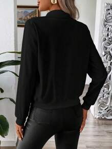 EMERY ROSE Autumn Casual Classic Retro Corduroy Zip Up Jacket Fall Winter Cloth For Women - Black - View 2