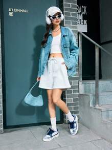 Beok 女士黑白星星印花休闲运动鞋透气拼接学生舒适平底鞋万圣节圣诞节学生鞋滑板鞋秋冬休闲运动鞋 - 藍白色 - 查看 7