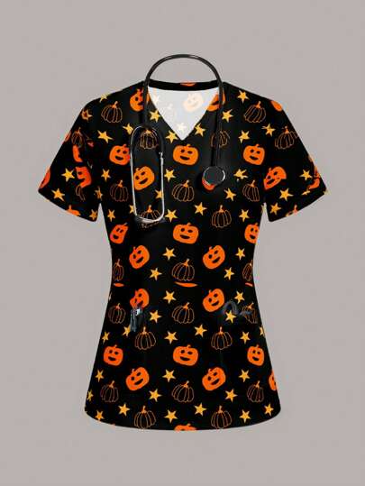 SHEIN LUNE 大码休闲简约全印花磨砂制服上衣，夏季万圣节