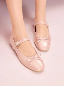 CUCCOO DOLLMOD Women's Elegant Pink Bow Flat Shoes Fall - Pink - View 3