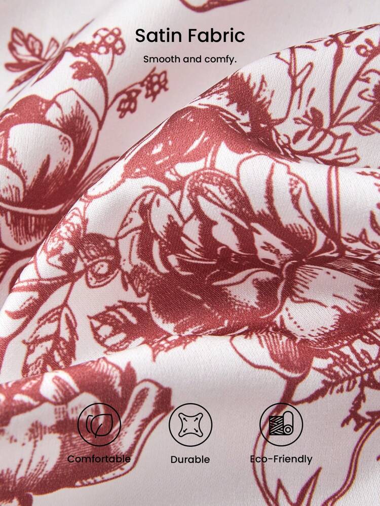 Conjunto de pijama y lencería de satén con estampado floral y botones para mujer, ideal para el verano