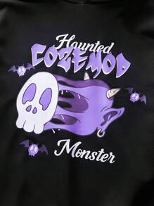 Manfinity VCAY Plus Size Men Loose Letter Print Hooded Long Sleeve Sweatshirt