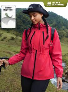 In My Nature Women Zipper Front Hooded Long Sleeve Casual Outdoor Jacket - Red - View 1