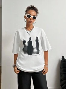 Muchica Áo thun nữ cổ tròn tay ngắn in chữ tối giản - trắng - Xem 7