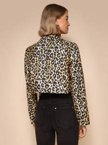 Chiquease 女士时尚豹纹翻领长袖薄款夹克