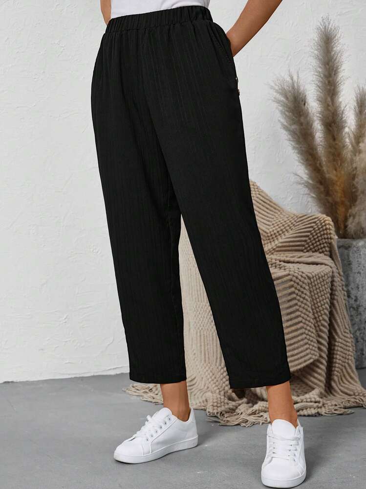 EMERY ROSE Women's Casual Solid Color Elastic Waist Cropped Skinny Pants - Multicolor - View 3