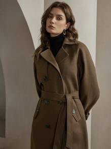 Anewsta 女士休闲宽松翻领棕色夹克外套，适合秋冬季穿着 - 棕色 - 查看 5