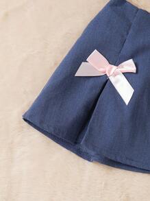 女童蝴蝶结荷叶边下摆 A 字裙，舒适时尚，2024 年夏季新品 - 藍色 - 查看 5