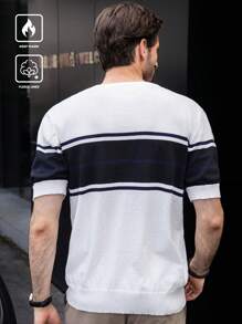 Manfinity Homme Parte superior tejida de manga corta casual de todos los días con color contrastante para hombres, otoño/invierno - Blanco - Ver 6