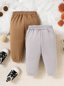 2pcs/Set Baby Boys Thermal Lined Smiling Face Printed Leggings, Suitable For Cold Weather Wear Or Casual Home Use - Multicolor - View 2
