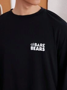 We Bare Bears X SHEIN Camiseta negra de manga larga con estampado gráfico de oso bailarín informal y holgada para hombre - Negro - Ver 5