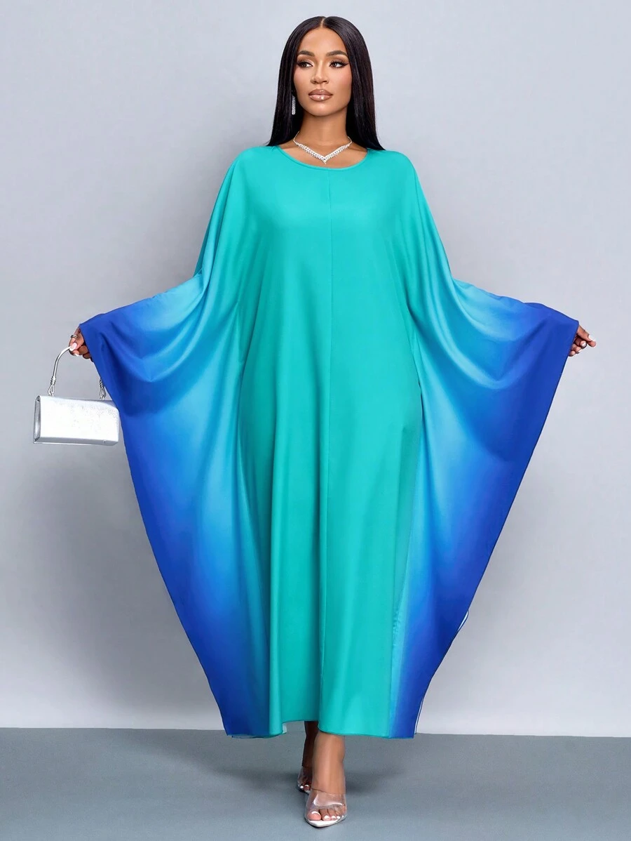 SOLERSUN 渐变色蝙蝠袖连衣裙 女款超长款服装 - 藍色 - 查看 1