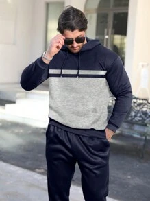 Manfinity Dauomo 2 sztuki/zestaw męski plus size modny zestaw bluz i spodni w bloki kolorów
