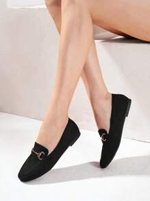 CUCCOO BIZCHIC 1pc Black Leather Gold Buckle Casual Loafers, Slip-On Shoe For Christmas And New Year Holiday Vibe Fall And Winter - Black - View 7