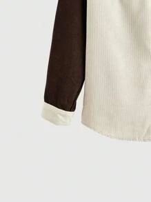 Manfinity VCAY Áo sơ mi dài tay hở vai dệt chắp vá cỡ lớn cho nam - Màu Khaki - Xem 5