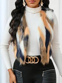 SHEIN Lady Abrigo de invierno de talla regular sin mangas de color contrastante para mujer - Multicolor - Ver 7