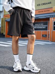 Manfinity Sport Corelite Boyfriend Style Men's Halloween Print Drawstring Waist Athletic Shorts - Black - View 5