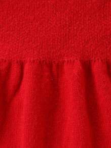 Young Girl Snowflake Pattern Round Neck Long Sleeve Ruffle Hem Sweater Dress For Autumn/Winter - Burgundy - View 5