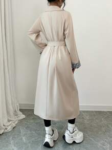 Rafferiza 女士宽松翻领双排扣格子拼布长袖风衣 - 彩色 - 查看 2