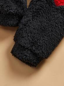 HELLO KITTY AND FRIENDS | SHEIN 2 件套女婴可爱甜美休闲白色卡通猫印花蝴蝶结连帽衫运动衫和黑色爱心运动裤泰迪熊套装