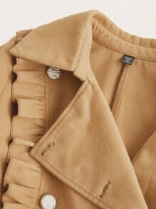 Flirla 1pc Plus Size Women Double-Breasted Ruffle Hem Adjustable Waist Belt Coat, Suitable For Autumn/Winter - Camel - View 3