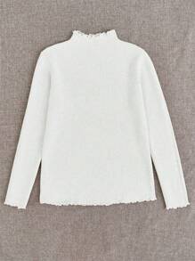 Franclia Turtleneck Frill Trim Thermal Lined Slim Fit Sweater, Autumn/Winter New Thickened Long Sleeve Pullover, Long Sleeve Top Knit Pullover Fall - White - View 2