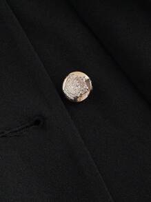 SHEIN MOD 毛绒白领长袖收腰鱼尾长外套、风衣女外套、冬季女夹克、长款女外套、黑色外套、公主女装 - 黑與白 - 查看 3